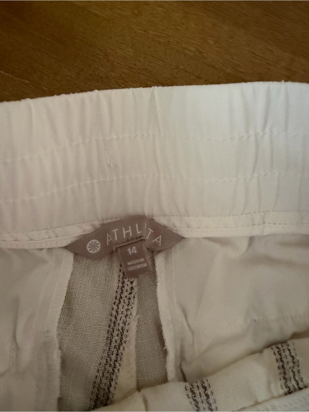Athleta Women’s Cabo Tide Linen Pants White/blue Striped 100% Linen 14 - Picture 9 of 11